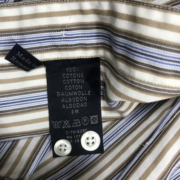 ZegnaSport Shirt Mens Medium Blue Brown Stripe Button Front Long Sleeve Cotton - Picture 10 of 11